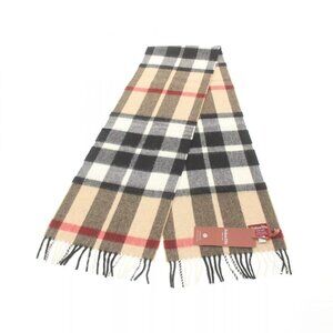 Joshua Ellis Scarf cashmere Beige Multicolor Used Women check pattern